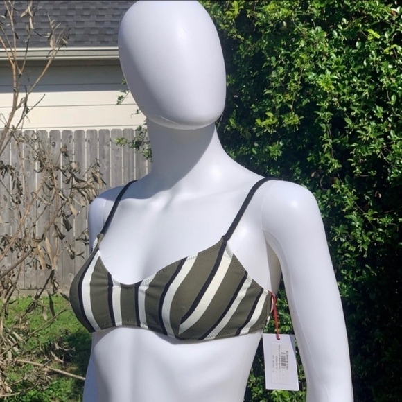 💋NWT SOLID & Striped Low Cut Olive Striped Bikini Top Size Large - Picture 10 of 12